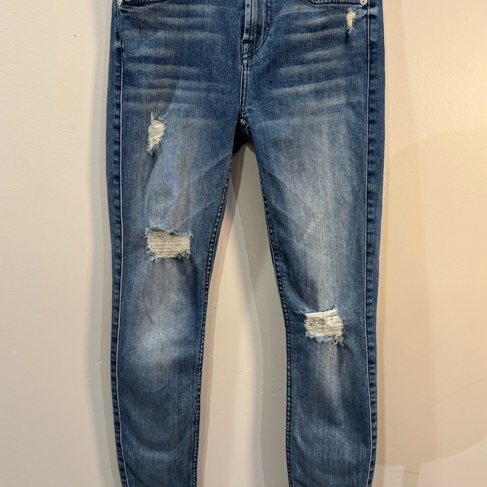 7 For All Mankind Women’s Ripped Blue Jeans, The Ankle Skinny, Size 25